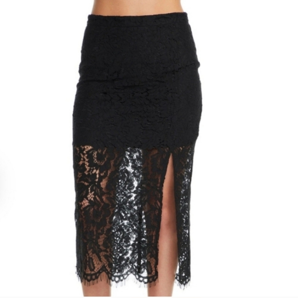 Chaser Black Lace Midi Skirt with Slit Size Small NWT
